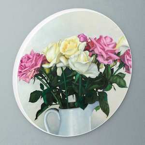 "Roses in Vase" circular art disc by Dick Frizzell