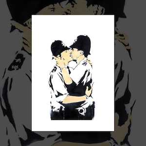 'Kissing Copper' Banksy art print