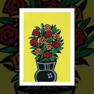 Dick Frizzell A3 Art Prints: Comic Roses A3 art print by Dick Frizzell