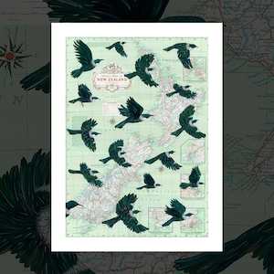 "Wises Map with Tui" art print by Pia Davie