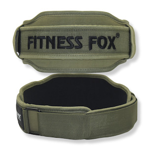 FITNESS FOX 5” Wide NEOPRENE Nylon Weightlifting Belt (Olive Green)-Double Back Support