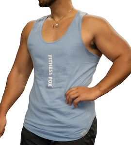 Mens Stringers: Fitness Fox White-Indigo Gym Cotton Training Singlet