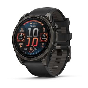 Sporting equipment: fenix 8 – 47 mm, AMOLED Sapphire, Carbon Grey DLC Titanium with Black/Pebble Grey Silicone Band