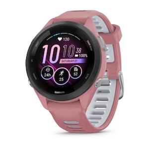 Sporting equipment: Garmin Forerunner 265S Multisport GPS Smartwatch – Black Bezel with Light Pink Case