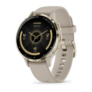 Garmin Venu 3S, Soft Gold Stainless Steel Bezel with French Grey Case and Silicone Band