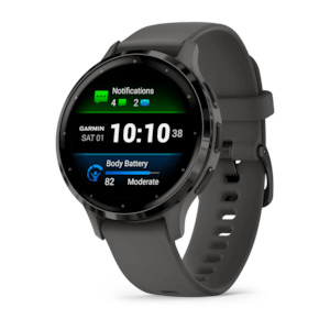 Garmin Venu 3S, Slate Stainless Steel Bezel with Pebble Grey Case and Silicone Band