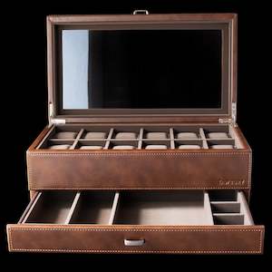 Tawbury - Bayswater 12-Slot Watch Box with Storage Brown