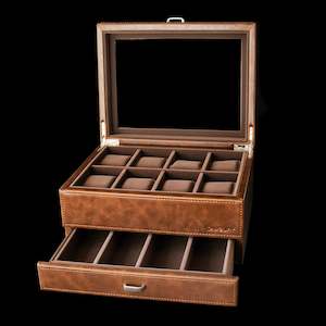 Watch Box - Tawbury Brown 8 Slot with Drawer