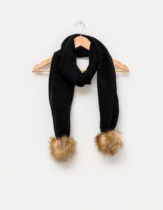 Stella + Gemma | Loxy Scarf | Black with Natural Pompoms