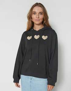 Clothing: Stella + Gemma | Hoodie | Aged Black Triple Brushed Hearts