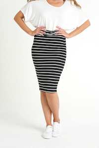 Betty Basics | Alicia Midi Skirt | Black/White Stripe