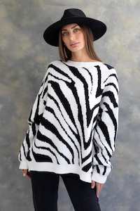 Clothing: Love Lily The Label | Brentwood Animal Print Knit | BLK/WHT