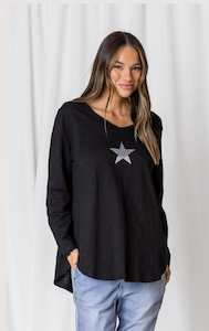 Clothing: Love Lily | Pippa Embellished Star L/S Tee | Black