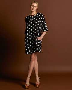 Fate + Becker | Superstition Frill Sleeve Mini Dress | Black Polka