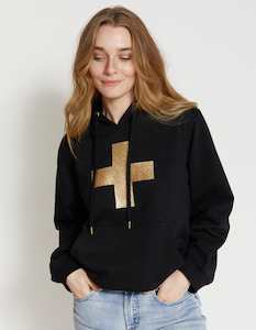 Clothing: Stella + Gemma | Hoodie | Black with Gold Glitter Cross