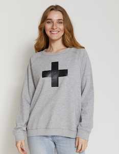 Clothing: Stella + Gemma | Sweater | Grey Marle with Glitter Black Cross