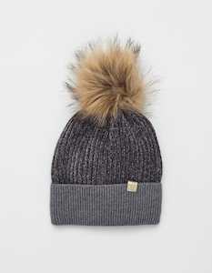 Clothing: Stella + Gemma | Beanie | Grey Chenille w/ Pompom