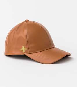 Clothing: Stella + Gemma | Caramel PU Cap with Gold Cross