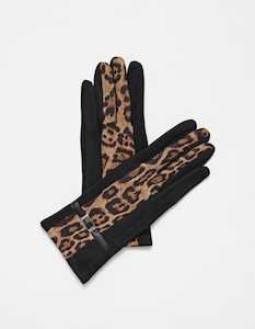 Stella + Gemma | Gloves | Black with Leopard Stripe