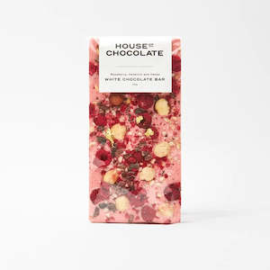 Freeze Dried Raspberry, Hazelnut & Cacao Nib White Chocolate Bar