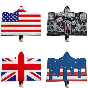 Flag of the United States UK Hooded Blankets Sherpa Fleece Ocean Blue Wearable P…