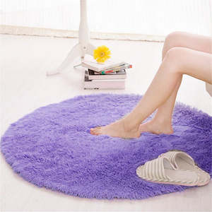 Round Anti Skid Fluffy Shaggy Area Rug Dining Room Home Table Carpet Floor Mat