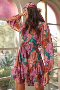 Zora Purple Fall Floral LS Mini Dress