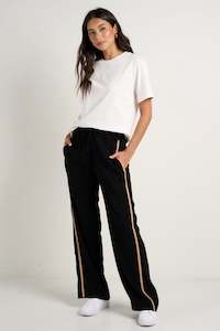 Confidant Black Side Stripe Crepe Wide Pants