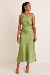 Fantasy Grass Jacquard One Shoulder Midi Dress