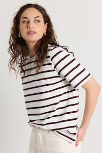 Clothing: Binding Chocolate White Stripe Boxy Fit Tee