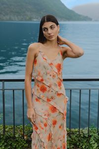 Clothing: Galore Mandarin Floral Bias Ruffle Slip Dress