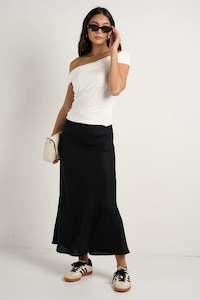 Bliss Black Linen Bias Midi Skirt