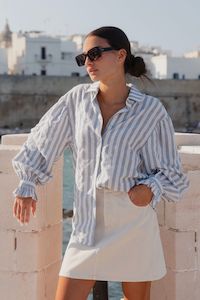 Clothing: Connection Blue Stripe Drop Shoulder LS Shirt