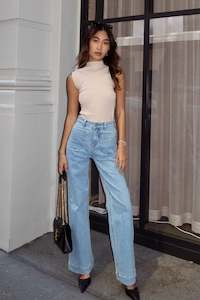 Clothing: Zoey Light Blue High Rise Wide Leg Pocket Jean