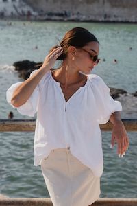 Clothing: Revolutionary White Linen Relaxed LS Top