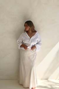 Clothing: Lagos Natural Linen Floaty Bias Cut Maxi Skirt