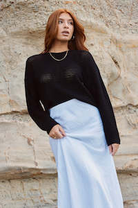 Clothing: Dawn Black Crochet Knit Jumper