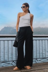 Guardian Black Linen Viscose Elastic Back Pants