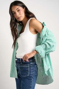 Clothing: You Got This Green Stripe Poplin Oversized Shirt