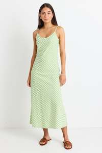 Clothing: Golden Hour Green Gingham Bias Slip Dress