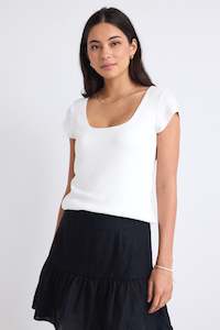 Definitive Ivory Cap Sleeve Square Neck Stretch Top