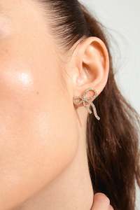 Clothing: Jolanta Large Crystal Gold Bow Stud Earrings