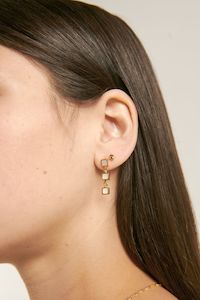 Clothing: Santiago Triple Drop Gold Pearl Earrings