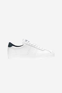 Clothing: 2843 Club S Comfort White with Navy Trim Leather Sneaker