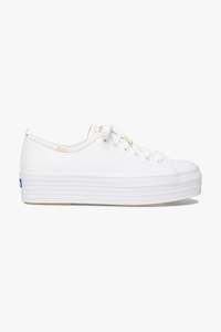 Clothing: Triple Up White Leather Platform Sneaker