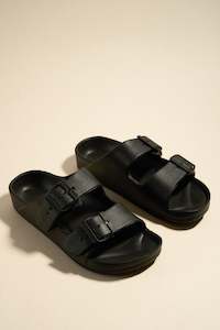 Clothing: Cool Black Double Buckle Slides