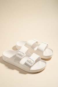 Cool White Double Buckle Slides