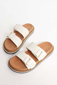 Clothing: Bambi White Double Leather Strap Slide