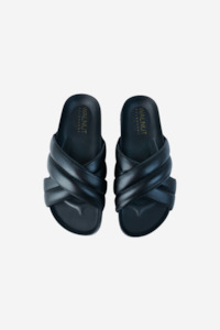 Clothing: Pine Black Leather Cross Over Slide