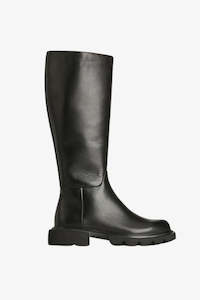 Clothing: Adeena Knee High Black Flat Leather Boot